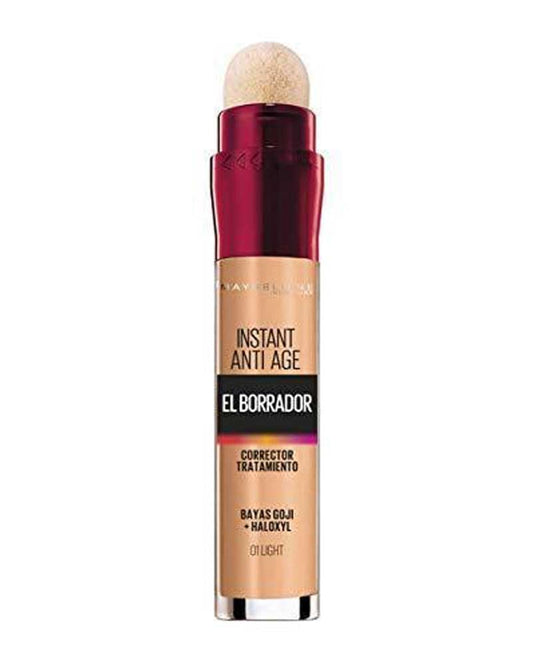 Maybelline New York, Borrador de Ojos Corrector, Cobertura Alta y Modulable, Hidratación 12h, Borra Ojeras, Bolsas e Imperfecciones, con Aplicador en Esponja, 01 Light, 8ml