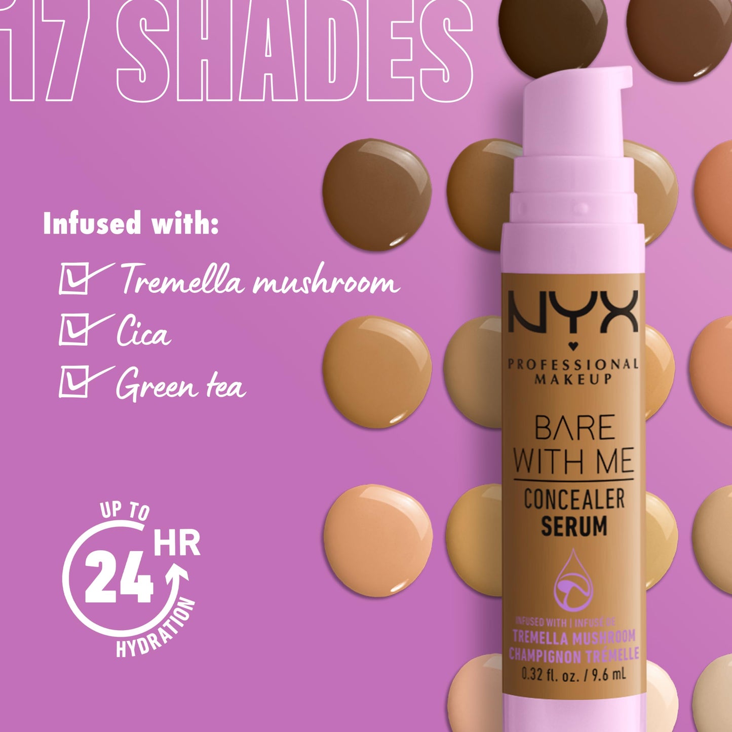 NYX Professional Makeup Bare With Me Serum Corrector, Natural, Cobertura Media, Vainilla, 9,6ml