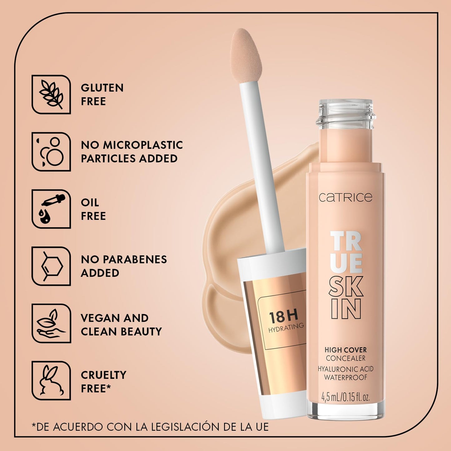 CATRICE True Skin High Cover Concealer 010 Cool Cashmere – Alta cobertura e hidratación – Acabado natural y mate sin efecto máscara – Maquillaje vegano y resistente al agua – 4,5 ml