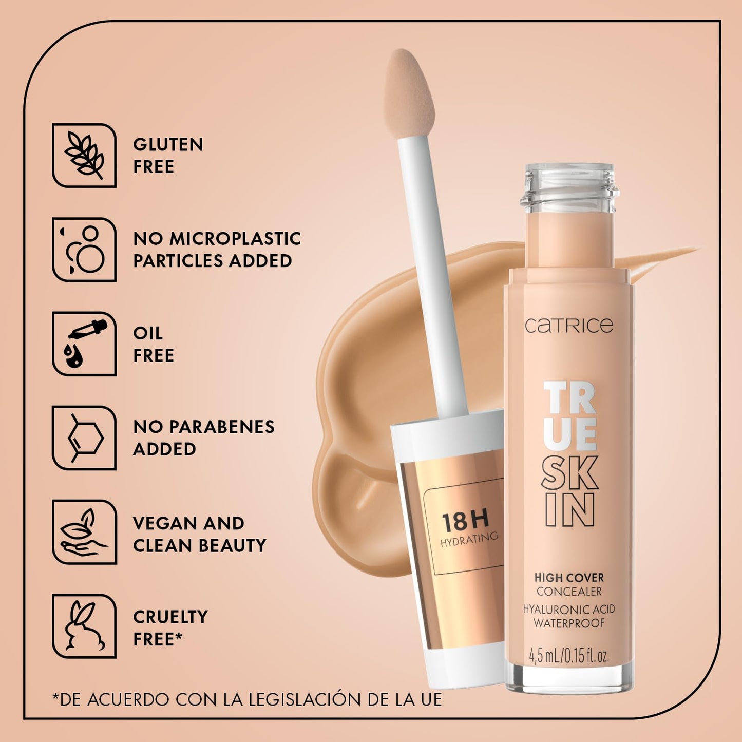 CATRICE True Skin High Cover Concealer 020 Warm Beige – Alta cobertura e hidratación – Acabado natural y mate sin efecto máscara – Maquillaje vegano y resistente al agua – 4,5 ml