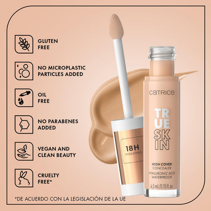 CATRICE True Skin High Cover Concealer 020 Warm Beige – Alta cobertura e hidratación – Acabado natural y mate sin efecto máscara – Maquillaje vegano y resistente al agua – 4,5 ml