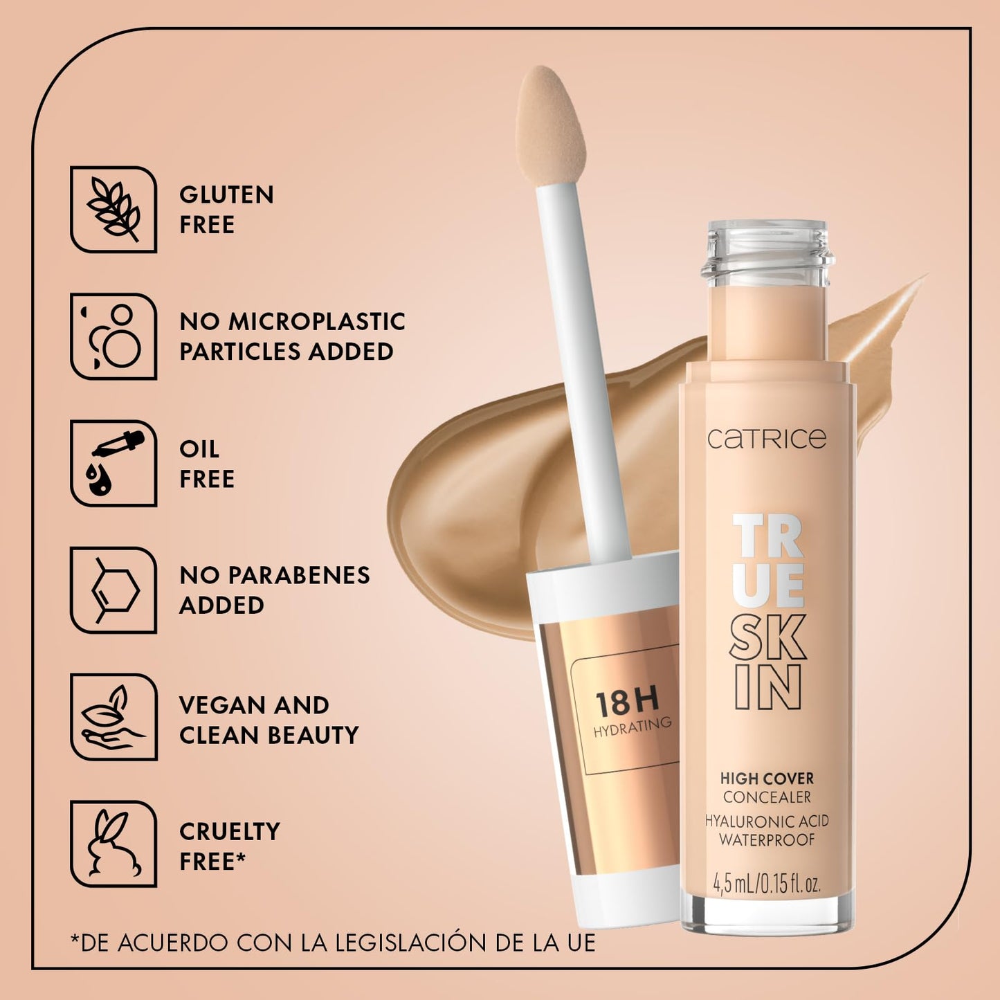 CATRICE True Skin High Cover Concealer 032 Neutral Biscuit – Alta cobertura e hidratación – Acabado natural y mate sin efecto máscara – Maquillaje vegano y resistente al agua – 4,5 ml
