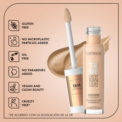 CATRICE True Skin High Cover Concealer 032 Neutral Biscuit – Alta cobertura e hidratación – Acabado natural y mate sin efecto máscara – Maquillaje vegano y resistente al agua – 4,5 ml